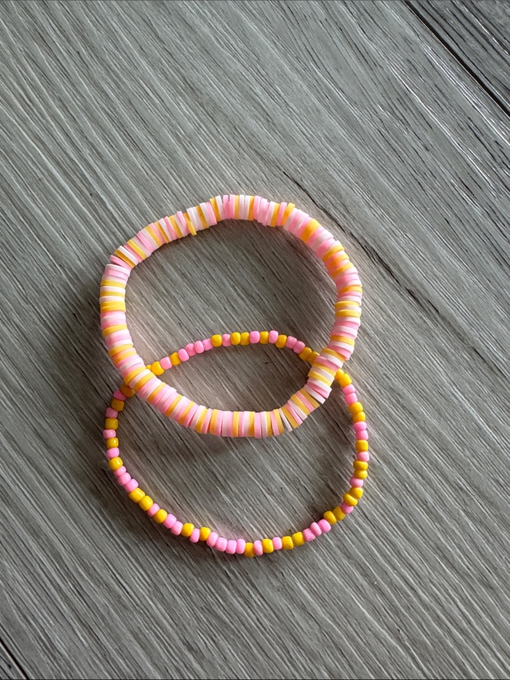Clay Beads & Seed Beads Pink & Yellow Beaded Stretchy Bracelet Set/Stack